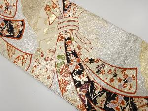佐賀錦　束ね熨斗に蝶・草花・桧扇模様織り出し　袋帯